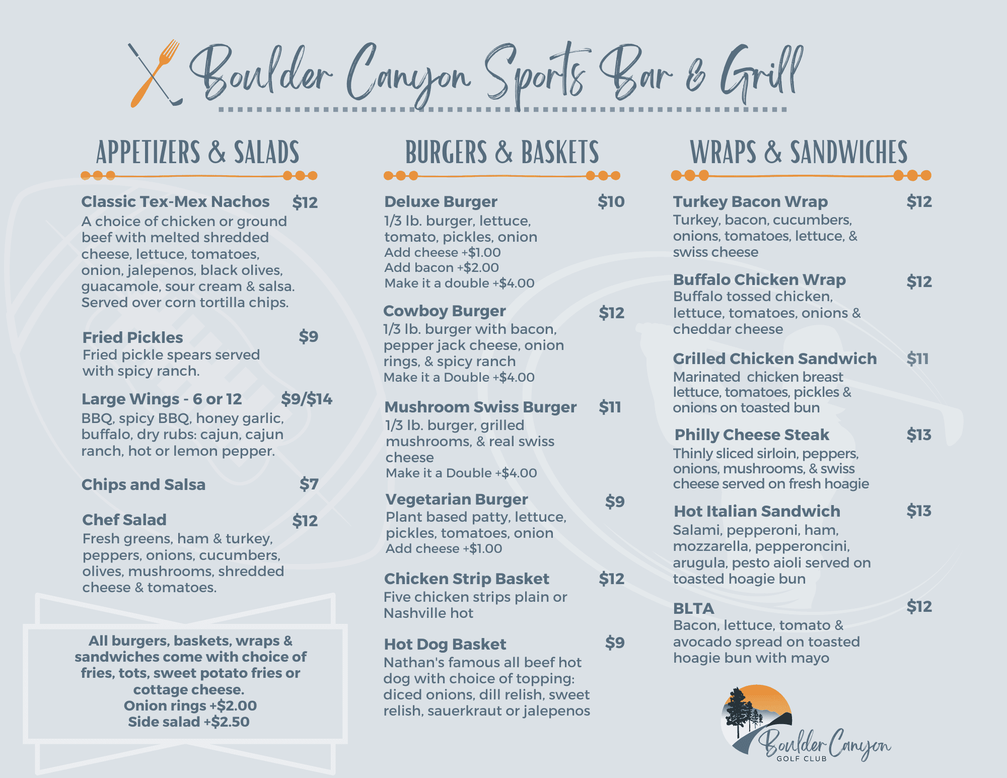 Sports Bar and Grill Menu Front